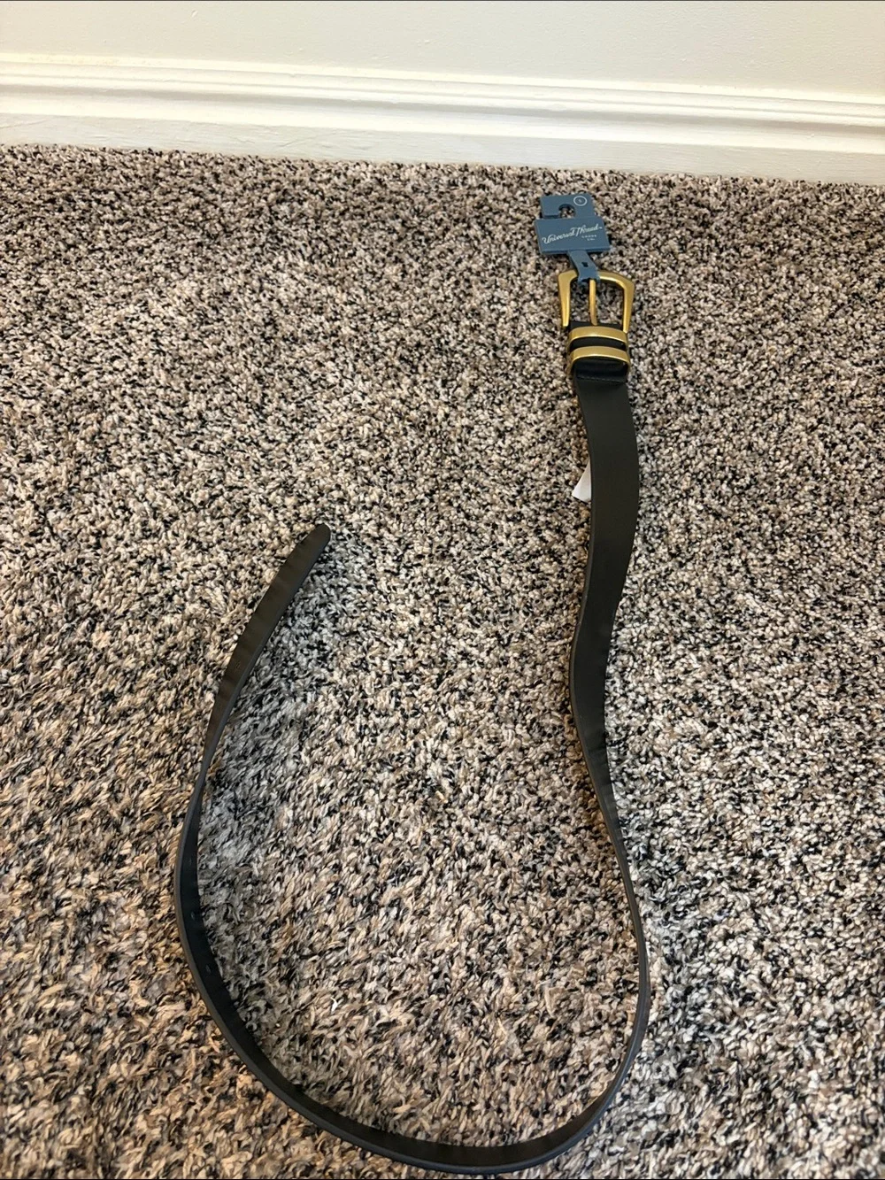 Leather Black Belt with Gold Buckle